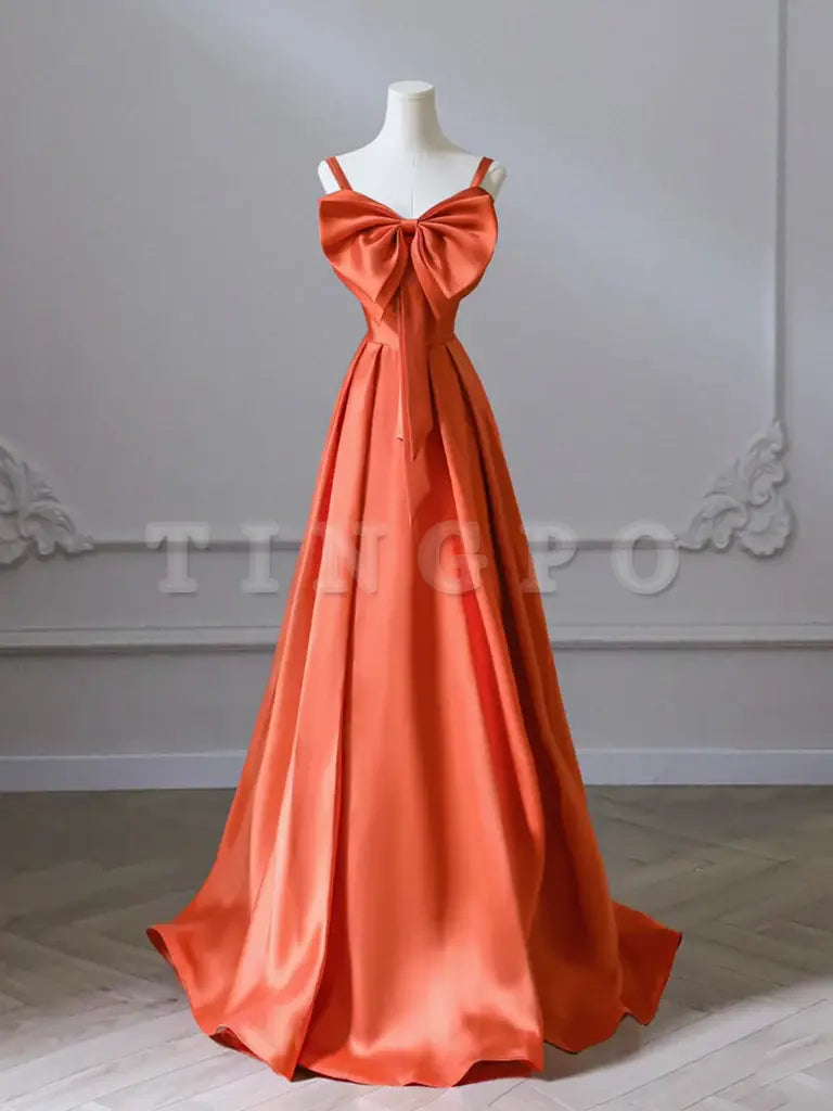 Wholesale A-Line Orange Satin Long Prom Dress Orange Long Evening Dress gowns evening dresses